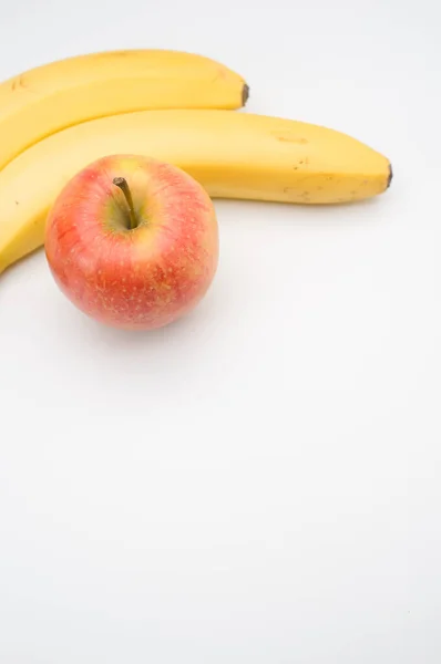 Świeże Zdrowe Owoce Białej Powierzchni Jabłko Banan — Zdjęcie stockowe