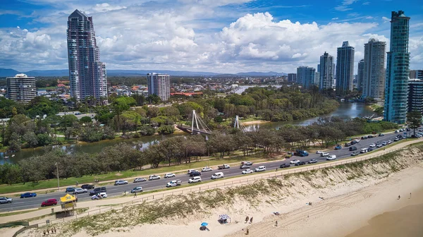 Plajın Üzerinde Bir Hava Manzarası Avustralya Nın Gold Coast Queensland — Stok fotoğraf