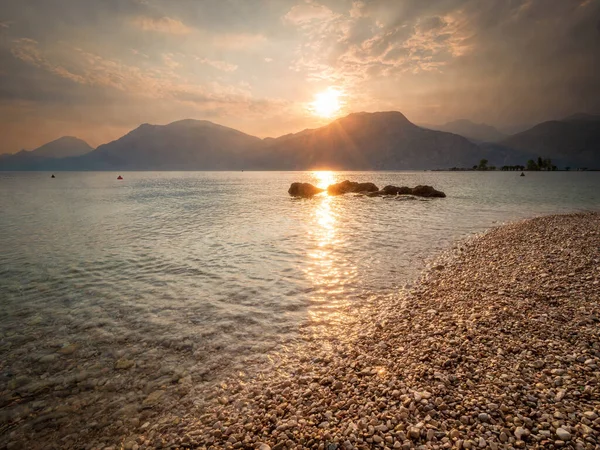 Lago Garda Vista Pôr Sol Depois Belo Dia Férias Famosa — Fotografia de Stock