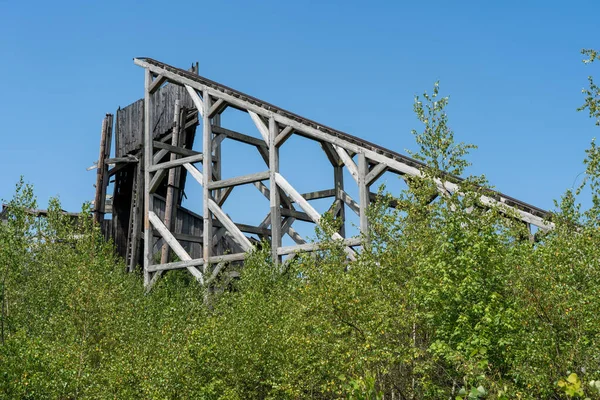 Primer Plano Viejo Puente Madera Rodeado Árboles — Foto de Stock