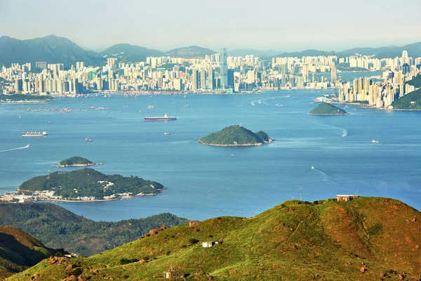 Uma Bela Paisagem Urbana Aérea Hong Kong Sob Céu Nublado — Fotografia de Stock