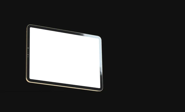 Uma Renderização Tablet Com Uma Tela Branca Isolada Fundo Preto — Fotografia de Stock