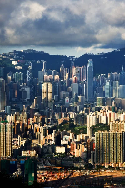 Egy Légi Gyönyörű Városkép Hong Kongból Felhős Kék Alatt Kínában — Stock Fotó