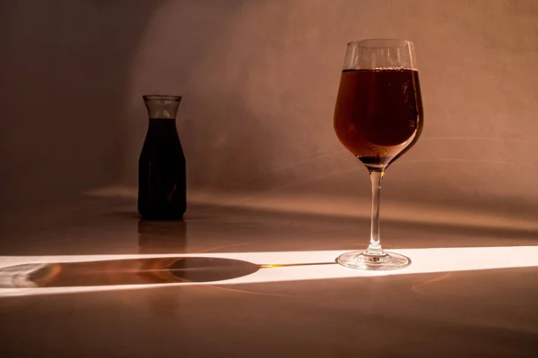 Still Life Glass Red Wine Bottle Light — Stock Photo, Image