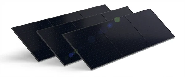 Representación Paneles Solares Negros Aislados Sobre Fondo Blanco — Foto de Stock