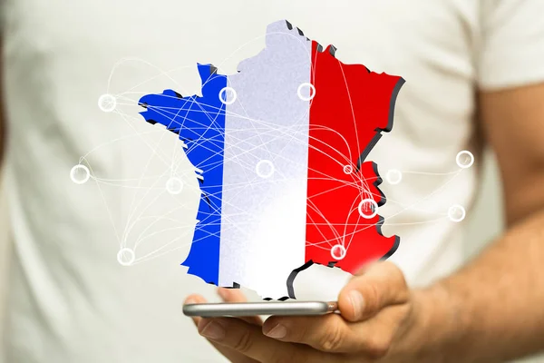 Καθιστούν Χώρα Της Γαλλίας Σημαία Και Ένα Δίκτυο Γραμμών — Φωτογραφία Αρχείου