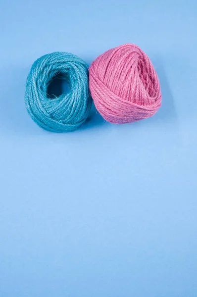 Top View Colorful Thread Rope Yarn Blue Background — Stock Photo, Image