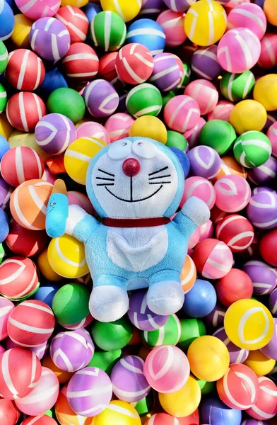 Palopo Indonesia Jul 2021 Vertical Shot Doraemon Doll Colorful Balls — Stock Photo, Image