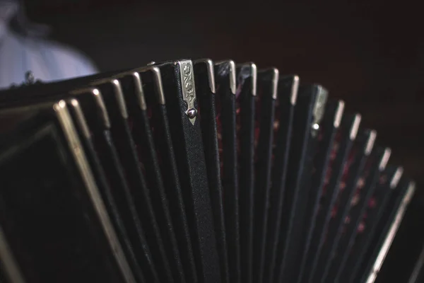 Closeup Black Bandoneon Process Playing — Stock Photo, Image