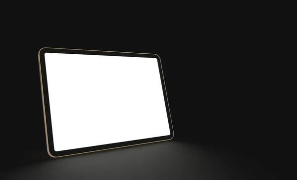 Tablet Con Copyspace Sullo Schermo Bianco Isolato Uno Sfondo Nero — Foto Stock