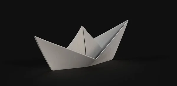 Ein Weißes Origami Papierboot Auf Schwarzem Hintergrund — Stockfoto