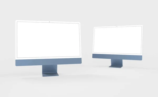 白い背景に隔離されたコピースペースを持つ白いスクリーンコンピュータの3Dレンダリング — ストック写真
