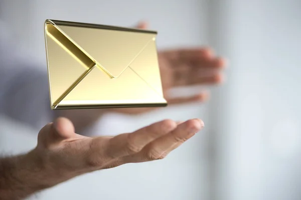 Een Weergave Van Een Gouden Mail Communicatie Icoon — Stockfoto