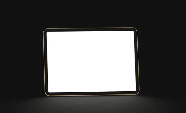 Tablet Con Copyspace Sullo Schermo Bianco Isolato Uno Sfondo Nero — Foto Stock