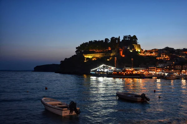 Una Hermosa Toma Parga Grecia Por Noche — Foto de Stock