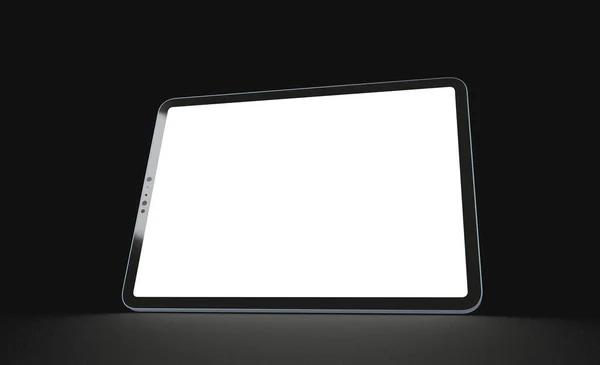 Tablet Con Copyspace Sullo Schermo Bianco Isolato Uno Sfondo Nero — Foto Stock