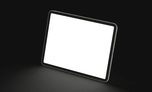 Tabletka Copyspace Białym Ekranie Odizolowana Czarnym Tle — Zdjęcie stockowe
