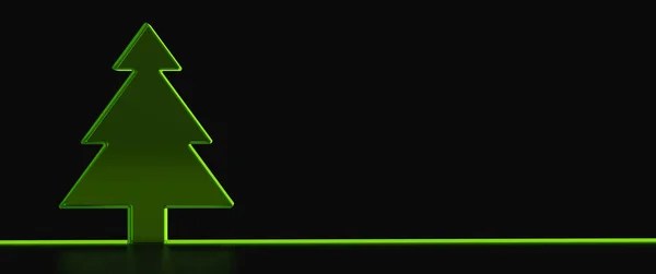 Рендеринг Рождественской Открытки Зеленой Елкой Черном Фоне — стоковое фото