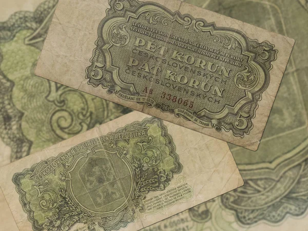 Dos Viejos Billetes Checoslovacos Coronas —  Fotos de Stock