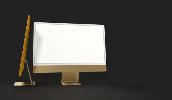 Рендеринг Компьютерного Макета Чистым Белым Экраном Черном Фоне — стоковое фото