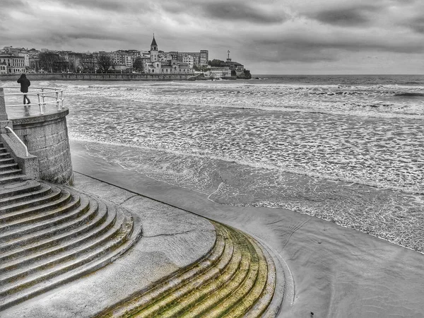 Grayscale Stairs Beach Ancient City — Stock Photo, Image