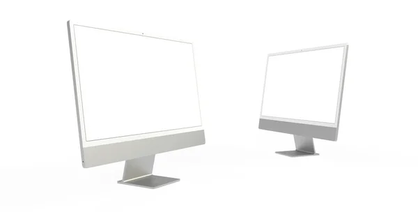 Két Számítógép Monitor Fehér Képernyőn Másoló Hellyel — Stock Fotó