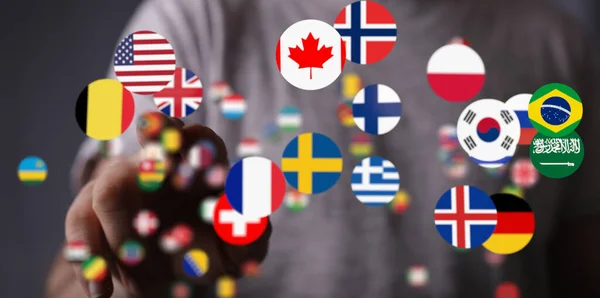世界各国国旗的3D渲染 全球通信和国际信息传递概念 — 图库照片