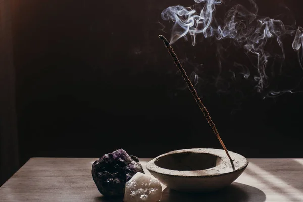 Stick Incense Being Burnt Room Wooden Table — Stock Photo, Image