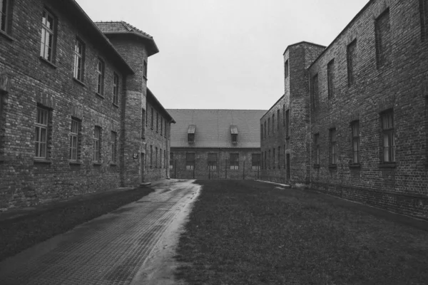 Escala Grises Del Campo Concentración Auschwitz Oswiecim Polonia — Foto de Stock