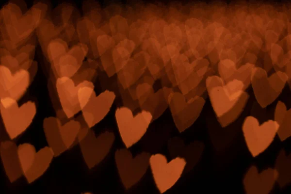 Bokeh Naranja Forma Corazón Ilumina Fondo Sobre Fondo Negro — Foto de Stock