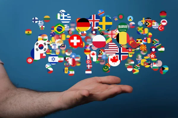 Uma Rede Interligada Bandeira Internacional Conceito Cooperação Global — Fotografia de Stock
