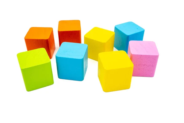 Multicolored Cubic Wooden Building Blocks Isolated White Background — Stock Photo, Image