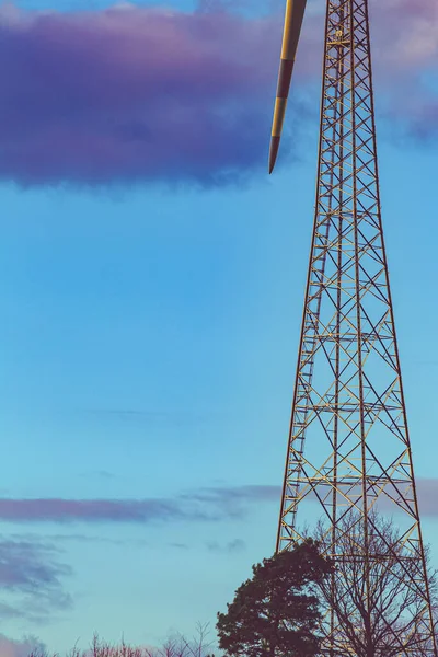 Vertical Shot Power Technology Tower Dark Blue Cloudy Sky — Stock Photo, Image