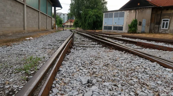 Kırsal Bölgedeki Çelik Demiryolu Rayları — Stok fotoğraf