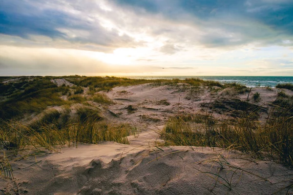 Uma Bela Vista Costa Sob Nuvens Tempestade Pôr Sol Dinamarca — Fotografia de Stock