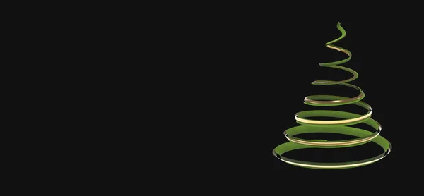 Simple Illustration Green Christmas Tree Outline Black Background — Stock Photo, Image