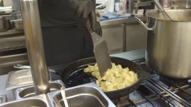 Yemek Pişirirken Patates Kızartırken Çekilmiş Yakın Çekim Görüntüleri — Stok video