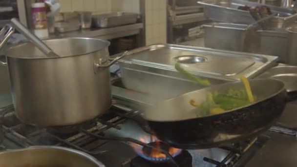 Nahaufnahmen Vom Kochen Von Abendessen Braten Von Gemüse — Stockvideo