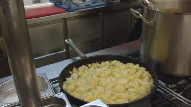 Zbliżenie Materiał Gotowania Obiadu Smażenie Ziemniaków — Wideo stockowe