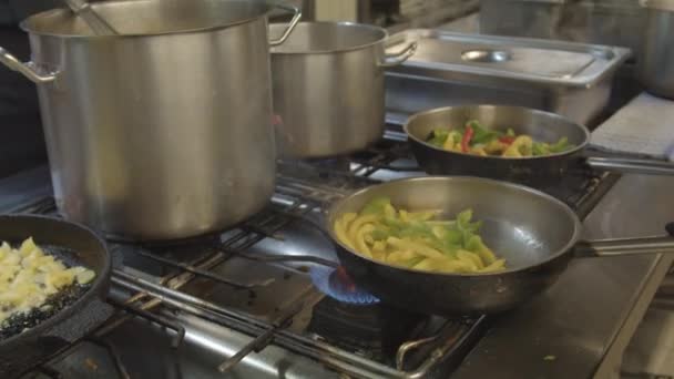 Primo Piano Filmato Cottura Della Cena Frittura Verdure — Video Stock