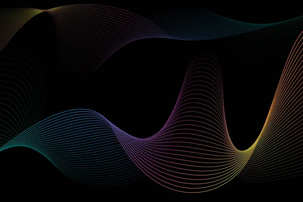 Eine Abstrakte Illustration Mit Bunten Farbverläufen Wirbelnden Wellenformen Auf Pechschwarzem — Stockfoto