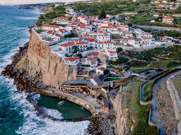 Vista Aérea Azenhas Mar Pequeno Município Longo Costa Selvagem Portuguesa — Fotografia de Stock