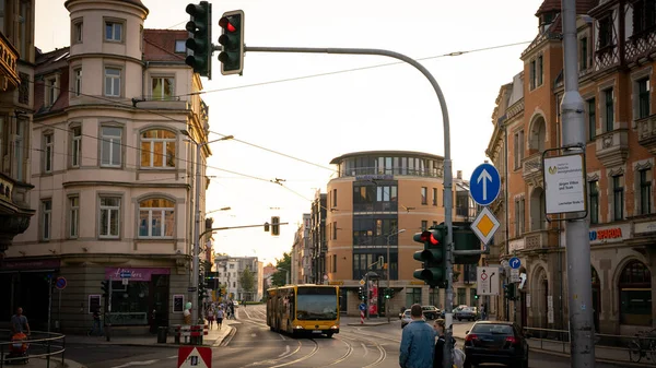 Dresden Γερμανία Αυγ 2021 Θέα Της Schillerplatz Βράδυ Ηλιοβασίλεμα Δημοτική — Φωτογραφία Αρχείου