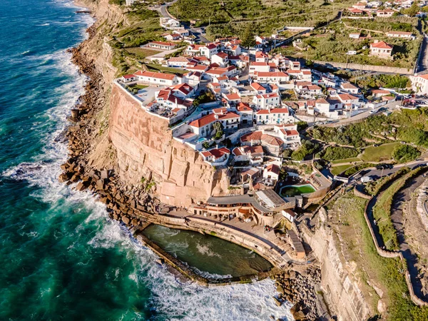 Vista Aérea Azenhas Mar Pequeno Município Longo Costa Selvagem Portuguesa — Fotografia de Stock