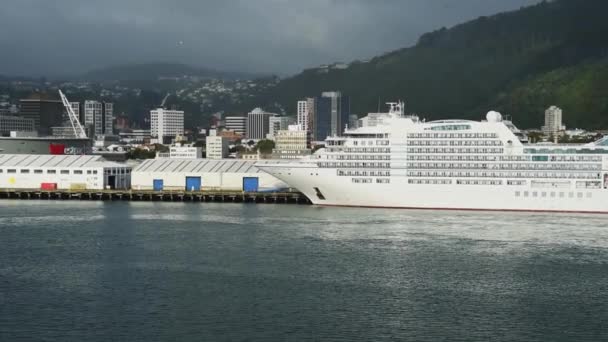 Scenic Footage Cruise Ship Harbor Cloudy Day — Stok video