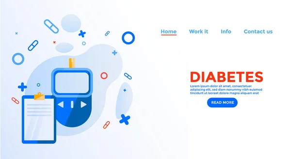 糖尿病蓝糖计数器及白底平板的网页设计概念说明 — 图库照片