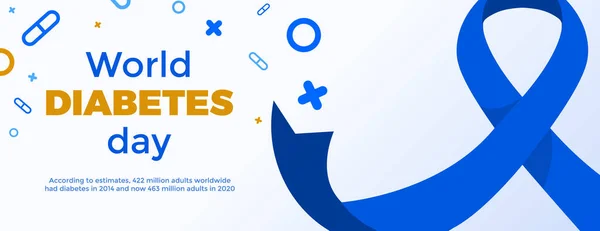 Illustration World Diabetes Day Awareness Banner Blue Ribbon White Background — Stock Photo, Image