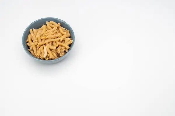 Top View Bowl Cooked Pasta White Background Copy Space Right — Stock Photo, Image