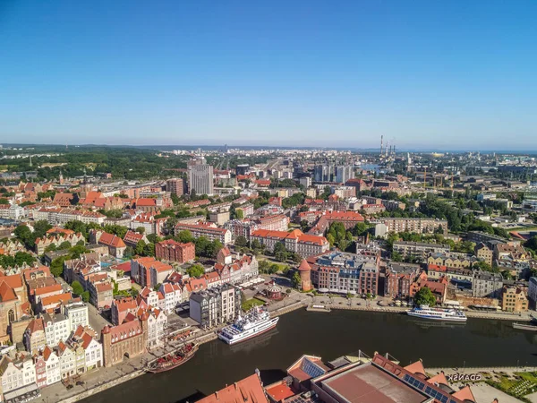 Gdansk Polska Cze 2021 Zdjęcie Lotnicze Starego Miasta Gdańsku Rzeką — Zdjęcie stockowe