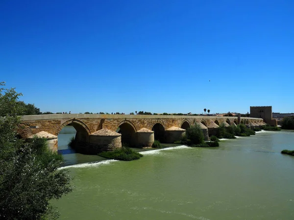 Uma Ponte Medieval Acima Rio Sob Céu Dia Ensolarado — Fotografia de Stock